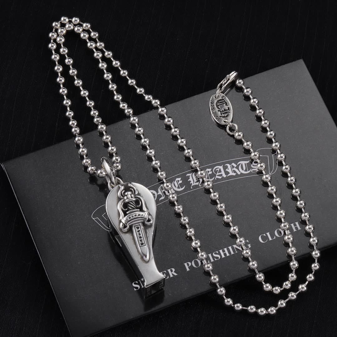 Chrome Hearts One Hearts Silver Sword Pendant with Chain